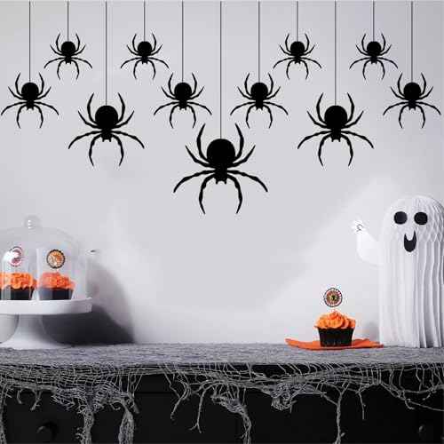 Halloween Spider Wall Decals ? Creepy Black Spider Stickers for Halloween Decorations, Removable Vinyl Wall Decor for Fireplace, Living Room, Windows & Party Decor