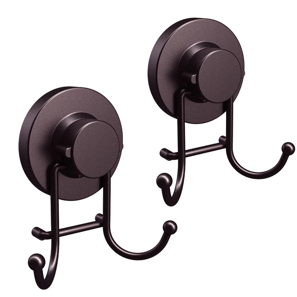 HOME SO Suction Cup Hooks for Shower & Bathroom Towel Holder 2-Pack – Suction Cups Hooks for Hanging Towels, Robes, & Coats - Tiles, Glass Door or Mirror – Shower and Towel Hooks - Bronze, Stainless