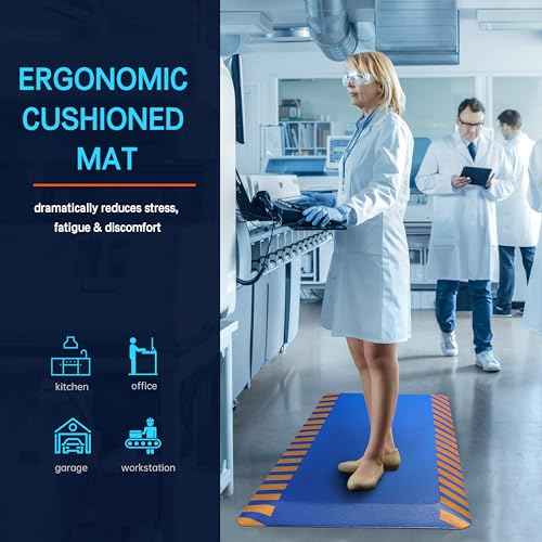 FEATOL Anti Fatigue Mat Industrial, Ergonomic Standing Floor Mat for Work for Stand -Safety Support for Leg & Back Pain(Blue with Yellow Border, 17" x 24", 1PC)