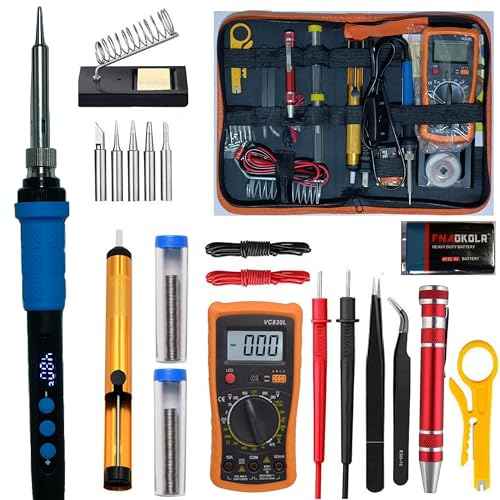 Soldering Iron Kit, LCD digital display, inner-heat, Adjustable Temperature Soldering Iron, Digital Multimeter Kit, Multi Tester, 5pcs Solding Tips (Orange)