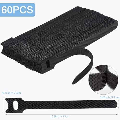 60 PCS 6 Inches Reusable Cable Ties, Adjustable Cord Straps Wire Organizer Cord Wrap and Hook Loop Cable Management