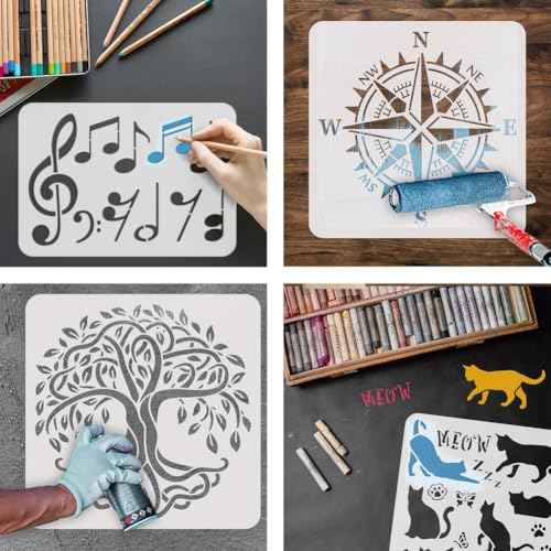 FINGERINSPIRE 3 Pcs Floor Tile Stencil 11.8x11.8inch Reusable Star Mosaic Tiles Painting Template Border & Corners Stencil Concrete DIY Stencils for Patio, Floor Tile, Wall. Home Decoration