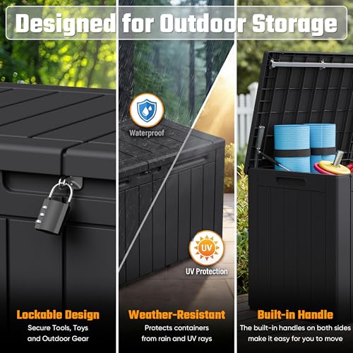 Greesum 110 Gallon Outdoor Storage Box with Lockable Lid - Dark Black