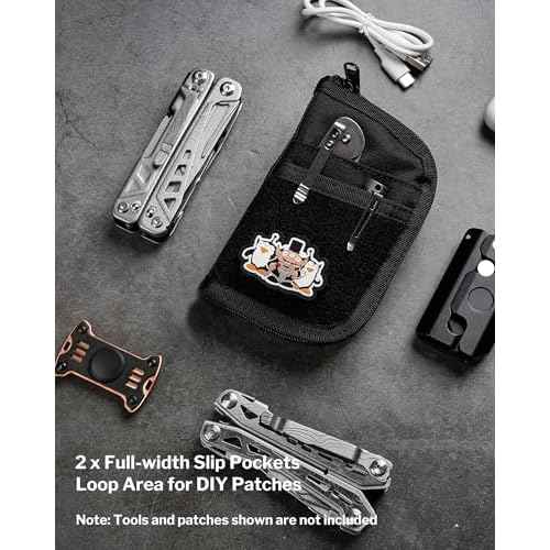 VIPERADE VE10 EDC Pouch Small Pocket Tool Pouch with 10 Compartments, Men's Pocket Organizer for Multitools, EDC Organizer with Patches Area for DIY