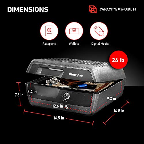 SentrySafe Key Lock Fireproof Waterproof Document Safe 16.5x14.8x7.6 in Black