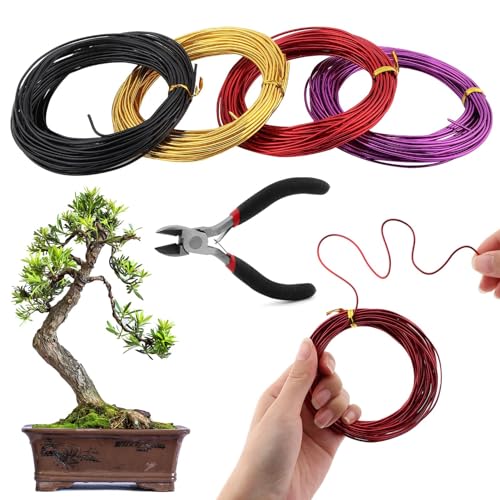 LOQJSS 4 Roll Bonsai Wire,Bonsai Training Wire with Wire Cutter,Anodized Aluminum Bonsai Training Wire,Bonsai Tree Wire Bonsai Wire Craft for Bonsai Trees Indoor Garden DIY Tools