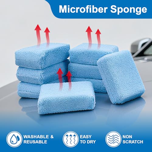 8 Pack Microfiber Applicator Pads, 5 x 3 Inches Thickened Car Wash Sponge, Premium Cleaning Sponges Foam Wax Applicator Pads for Car Detailing, Waxing, Polishing