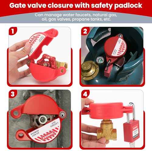 Gate Valve Lockout with Safety Padlock, Hose Bib Lock for Water Spigot/Outdoor Water Faucet/Propane Tank, Suited for 1 to 2-1/2 in Dia Valve Handles, OSHA Compliant(1 Pack)
