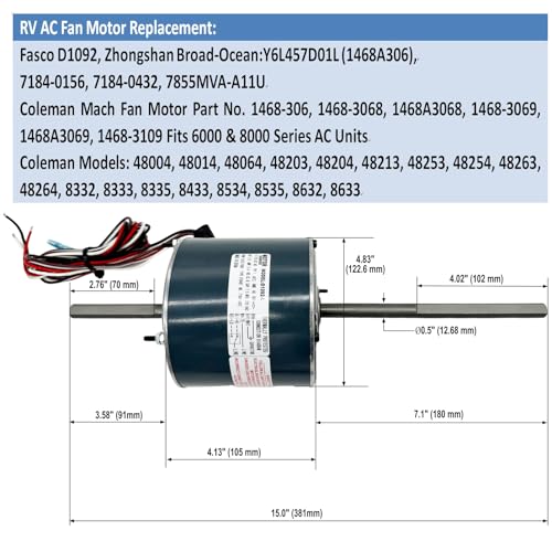 RV AC Fan Motor Replacement 1/3HP 2-Speed for & Fasco Models