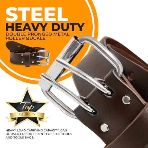 LAUTUS 2" Leather Tool Belt ? Heavy Duty Genuine Top-Grain Leather Work Belt with Double Prong Buckle, Adjustable 30"-46" Waist, Carpenter & Electrician Construction Belt