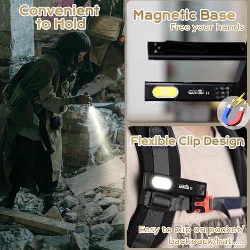 Pocket Flashlight Rechargeable EDC Flashlight, 675LM£¬ Dual Light Source with 7 Modes/Red & Blue Strobe, Clip-on Light, IPX4 Magnetic LED Flashlight for Emergency, Signaling/Cycling/Outdoor