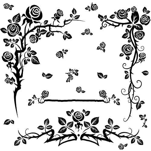 Amaonm Creative 3D Black Vinyl Flowers Wall Stickers - Removable DIY Flower Vine Wall Decals for Roses & Leaves Decor