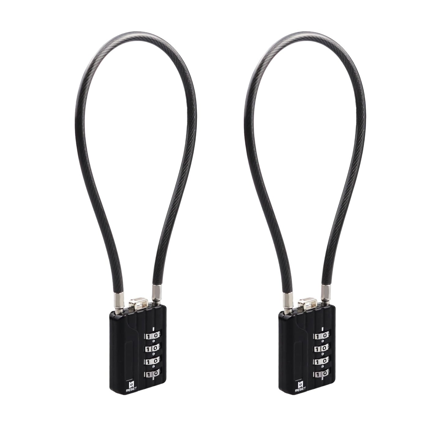 RESET-201 (2 Pack) 4 Digit Combination Padlock with 12 inch (30cm) Steel Cable,Cable Lock for Trash Can, Locker, Gym Locker, Luggage, Suitcase, Gun Case, Trigger,Helmet, 5mm Diameter, Black