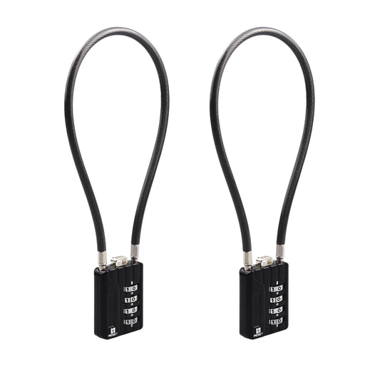 RESET-201 (2 Pack) 4 Digit Combination Padlock with 12 inch (30cm) Steel Cable,Cable Lock for Trash Can, Locker, Gym Locker, Luggage, Suitcase, Gun Case, Trigger,Helmet, 5mm Diameter, Black