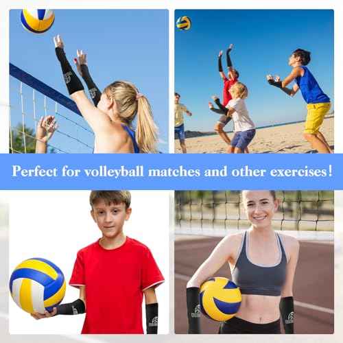 Volleyball Arm Sleeves Passing Hitting Forearm Sleeves with Protection Foam Pads and Thumb Hole,Padded Volleyball Sleeves for Kids Youth Girls 1 Pair Black