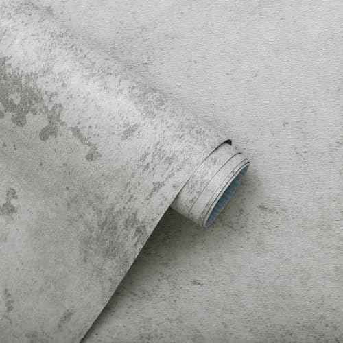 Guvana Grey Concrete Wallpaper Peel and Stick Gray Cement Wallpaper Faux Textured Limewash Contact Paper Modern Self Adhesive Removable Wall Paper for Bedroom/Bathroom Accent Wall Decor 15.7"x78.7"