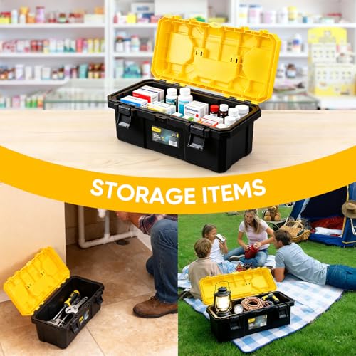 16 Inch Tool Box with Lock - 2-Layer Heavy-Duty Organizer with Removable Tray (Deli)
