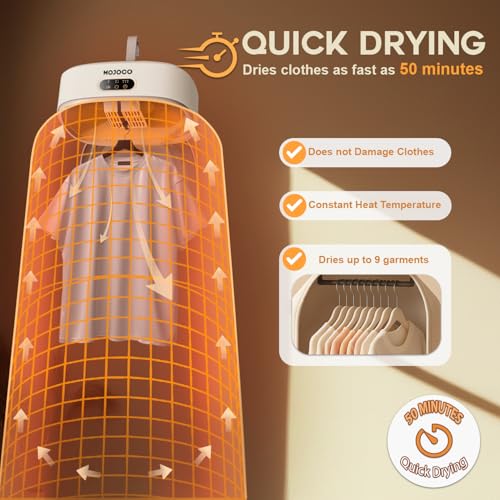 MOJOCO Portable Clothes Dryer - 600W Compact Travel & Apartment Dryer - Warm White