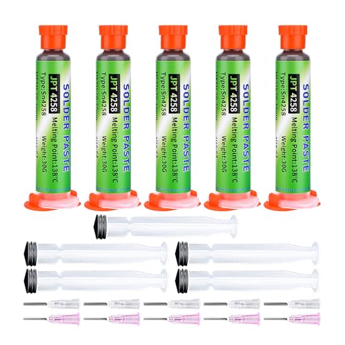 Sn42-Bi58 Solder Paste, No Clean Lead Free 30g Soldering Paste, 138¡É Melting Point, Low Temp Solders Pastes for Electronics Flux for BGA, SMD Repair (5 Pack)