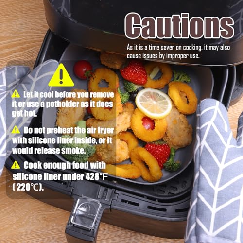 Golden Associate 8'' Silicone Liner for Air Fryer - 2 Pcs, Square, Non-Stick Food-Grade