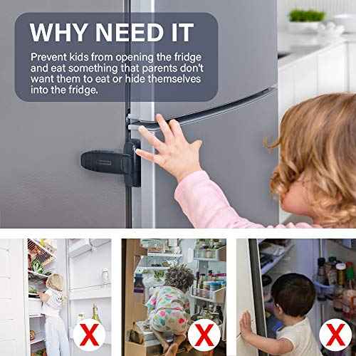 EUDEMON Home Refrigerator Fridge Freezer Door Lock Latch Catch Toddler Kids Child Baby Safety Lock Easy to Install no Tools Need or Drill (Grey£¬1 Pack)