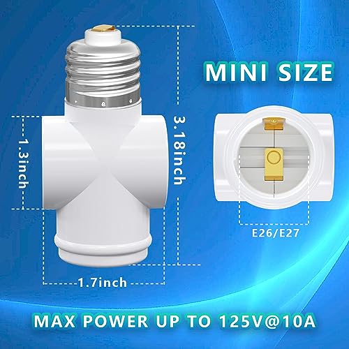 eRqILUJI 2 Pack Light Socket to 3-Prong Outlet Adapter with E26 Bulb Socket - White