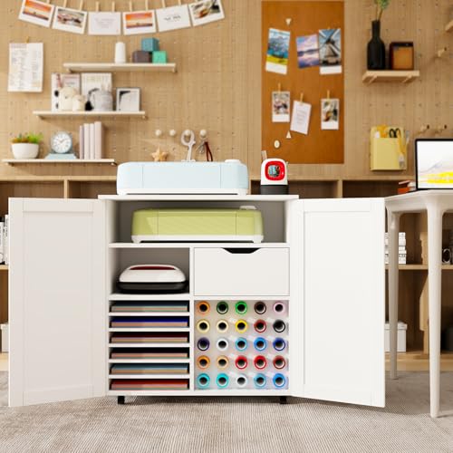 Vomavex Cricut Rolling Craft Cabinet with Vinyl Roll Holder | 31.6 x 15.8 x 33.7 in