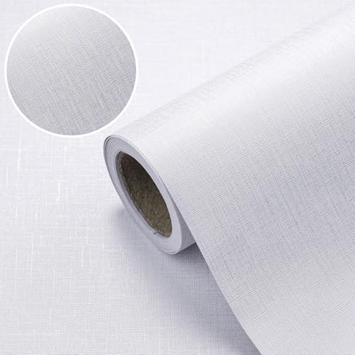CAX Grasscloth Peel and Stick Wallpaper White Contact Paper 15.7"x118" White Grasscloth Wallpaper Self-Adhesive Removable Wall Paper Waterproof Faux Linen Wall Papers for Living Room Bed Room Cabinets