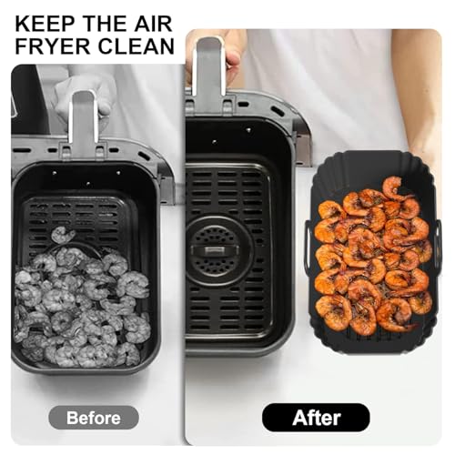 Masgarlan Air Fryer Silicone Liners 2 Pack for Ninja Dual 8-10QT (Black) – 8.67 x 5.9 x 2.68 in