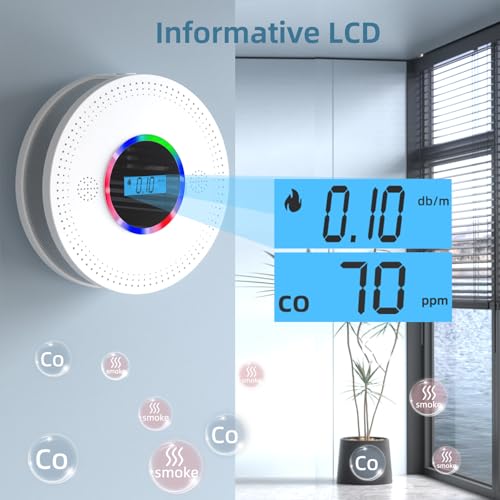 Smoke and Carbon Monoxide Detector, Combination Smoke Alarm and Carbon Monoxide Detector Battery Powered, CO Detector with Sensitive Sensor, LCD Display and Sound Warning, CDR-813