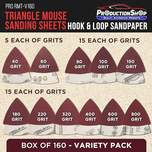 Premium Triangle Mouse Detail Sander Sandpaper Sheets, 160 Disc Variety Pack, Grits 40, 60, 80, 100, 120, 150, 180, 220, 320, 400, 600, 800 - Hook & Loop - Woodworking Furniture Tools