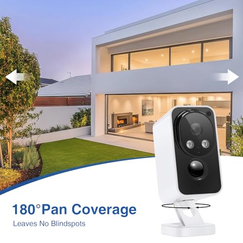 Security Cameras Wireless Outdoor, Pan Rotating 180¡Æ WiFi Cameras with 2K Color Night Vision Battery Powered Spotlight/Siren PIR Motion Detection 2-Way Talk Waterproof Cloud/SD Storage Cameras