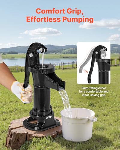 VEVOR Black Hand Pitcher Pump for Wells & Gardens, 25 ft Lift, Easy Install