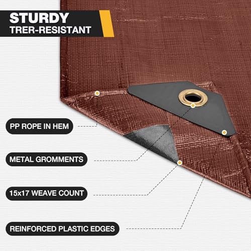 Winpull 10x20FT Heavy Duty Waterproof Tarp Brown/Black 16mil UV Resistant Outdoor Cover