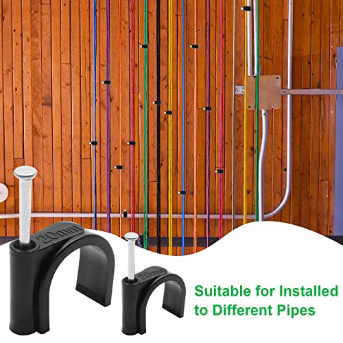 50pcs 3/4" / 20mm Half Clamp J-Hook with Nail, Nail in Cable Clips Ethernet Cable Nails Tacks Clips, Black