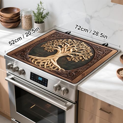 Tree of Life 28x20 Inch Stove Top Cover - BVBOX Non-Slip Silicone Protector, 2 in 1 Kitchen Mat for Stovetop & Countertop