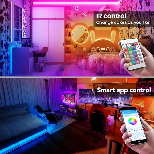 TJOY 100ft RGB LED Strip Lights with Bluetooth App & Remote for Bedroom, Party, Kitchen