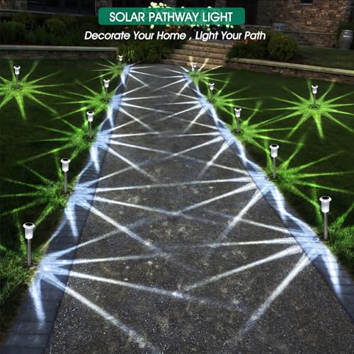 Eyrosa Cool White Solar Pathway Lights 10 Pack Waterproof Stainless Steel Stake Lights for Garden Yard Driveway Outdoor Decor