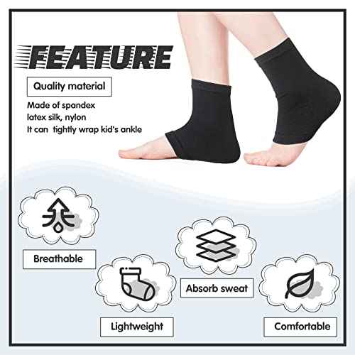 Tarpop 3 Pair Ankle Compression Sleeves for Kids Ankle Brace Compression Sleeves Foot Arch Sock for Girls Sports Running Dance Fitness Gymnastics(Black,Medium)