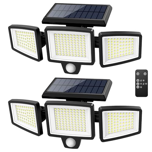 Tuffenough 2 Pack Solar Outdoor Security Flood Lights 2500LM 210 LEDs IP65 Waterproof
