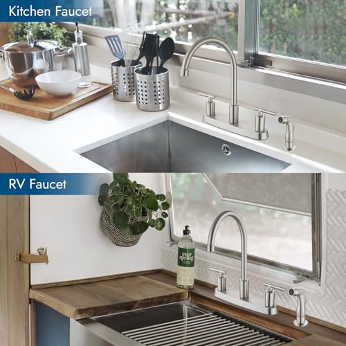 Nickel 2-Handle Kitchen Faucet with Sprayer, 4 Hole, Brushed Finish