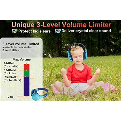 SIMOLIO Kids Bluetooth Headphones with Microphone, Wireless Childrens Headphones with Safe Volume, Foldable Adjustable Headband, Over-Ear Headsets for Boys Girls Toddler Tablet Travel Airplane Blue