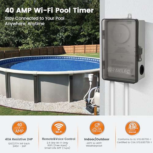 WiFi Pool Timer 40A 2HP Smart Pool Pump Controller 120/240/277VAC