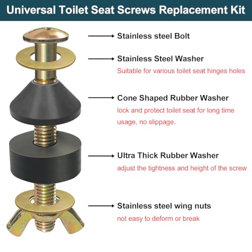 Golden Toilet Seat Screws Replacement Kit - Universal Stainless Steel Bolts & Nuts