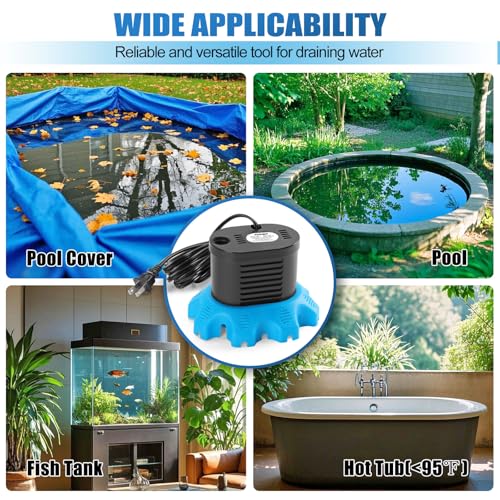 FIDISP Deep Blue Pool Cover Pump 850 GPH Water Drain with 23FT Hose