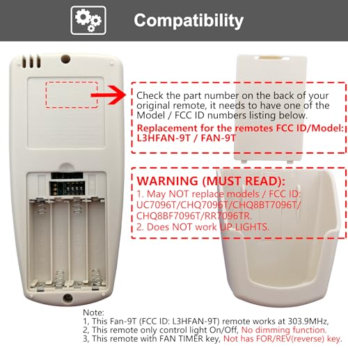 CENMING Replacement Remote for Hampton Bay FAN-9T FAN TIMER 3-Speed LCD No Light Dimmer