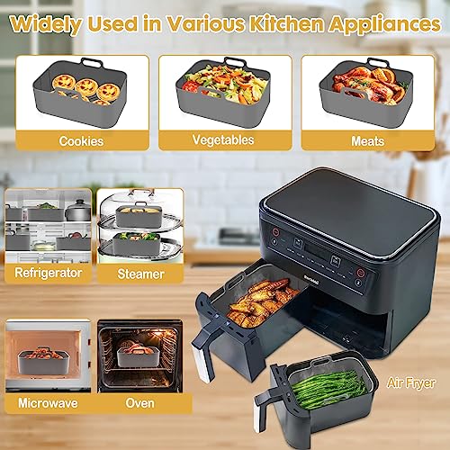 ZXZMZT 10QT Silicone Air Fryer Liners - 2pcs 5QT Rectangular, Ninja DZ550/DZ401 Compatible, Grey