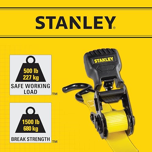 Stanley 1in x 10ft Ratchet Tie Down Straps Pack of 2, 500lb Safe Working Load