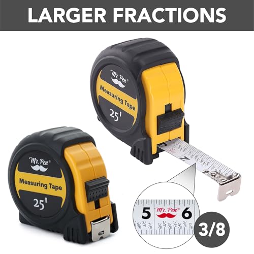 Mr. Pen Retractable Tape Measure 25 ft Yellow - Easy Read, Durable Construction, Belt Clip, 1 Pack