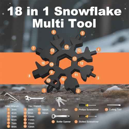 White Elephant Gift for Adults 2025 ? 18 in 1 Snowflake Multi Tool,Stainless Steel EDC Gadget with Bottle Opener,Wrench & Key Ring ? Christmas Stocking Stuffer for Dad,Husband,Men(Black)